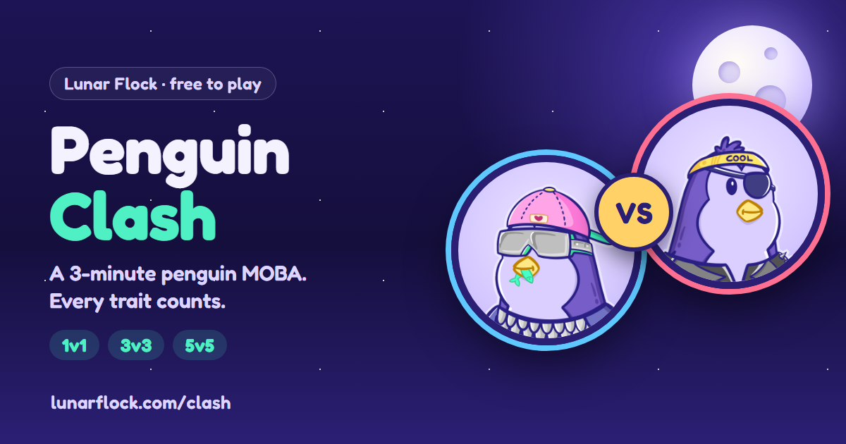 Penguin Clash: two penguins face off under the moon